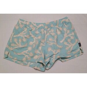 Patagonia Micro Baggies Swim Shorts Nylon Blue Palm Print Size Small 2.5" Inseam